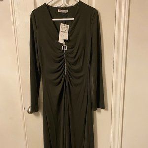 Half Zipper Long Sleeve Midi Dress